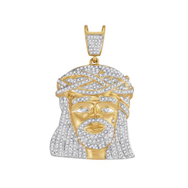 10kt Yellow Gold Men's Round Diamond Jesus Charm Pendant - 1 - 1/4 Cttw | Splendid Jewellery - Splendid Jewellery