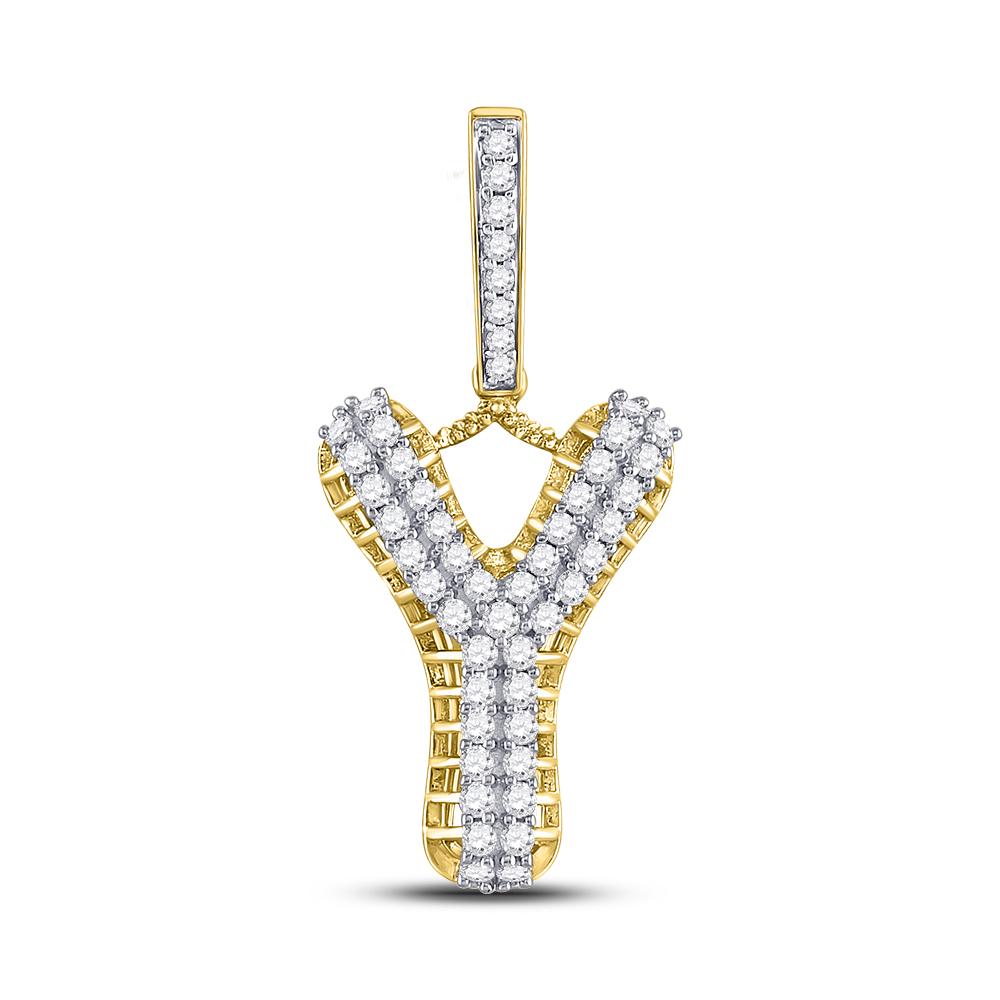 10kt Yellow Gold Men's Round Diamond Y Letter Charm Pendant - 1 Cttw - Splendid Jewellery - Splendid Jewellery