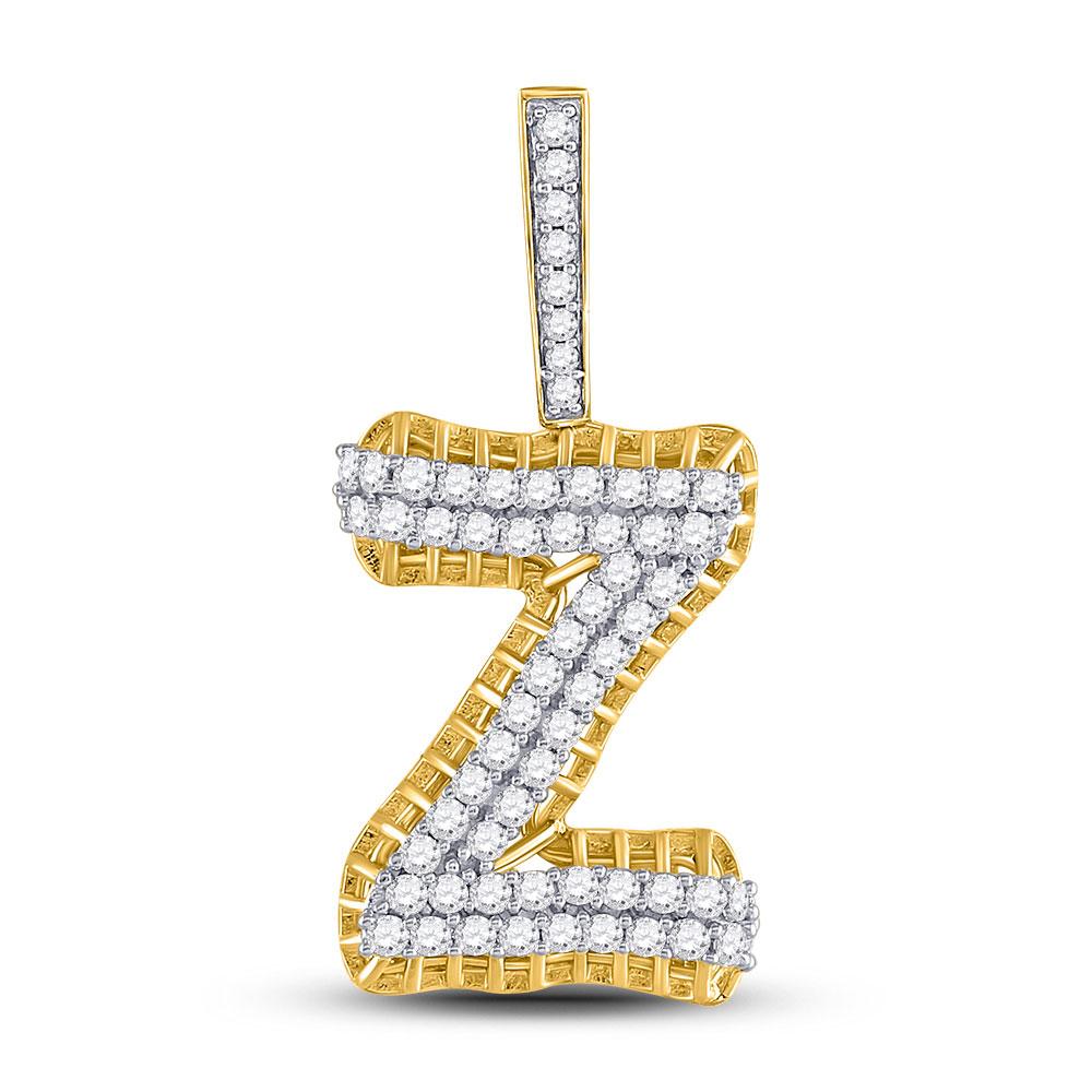 10kt Yellow Gold Men's Round Diamond Z Letter Charm Pendant 1 - 1/5 Cttw | Luxurious Diamond Collection - Splendid Jewellery