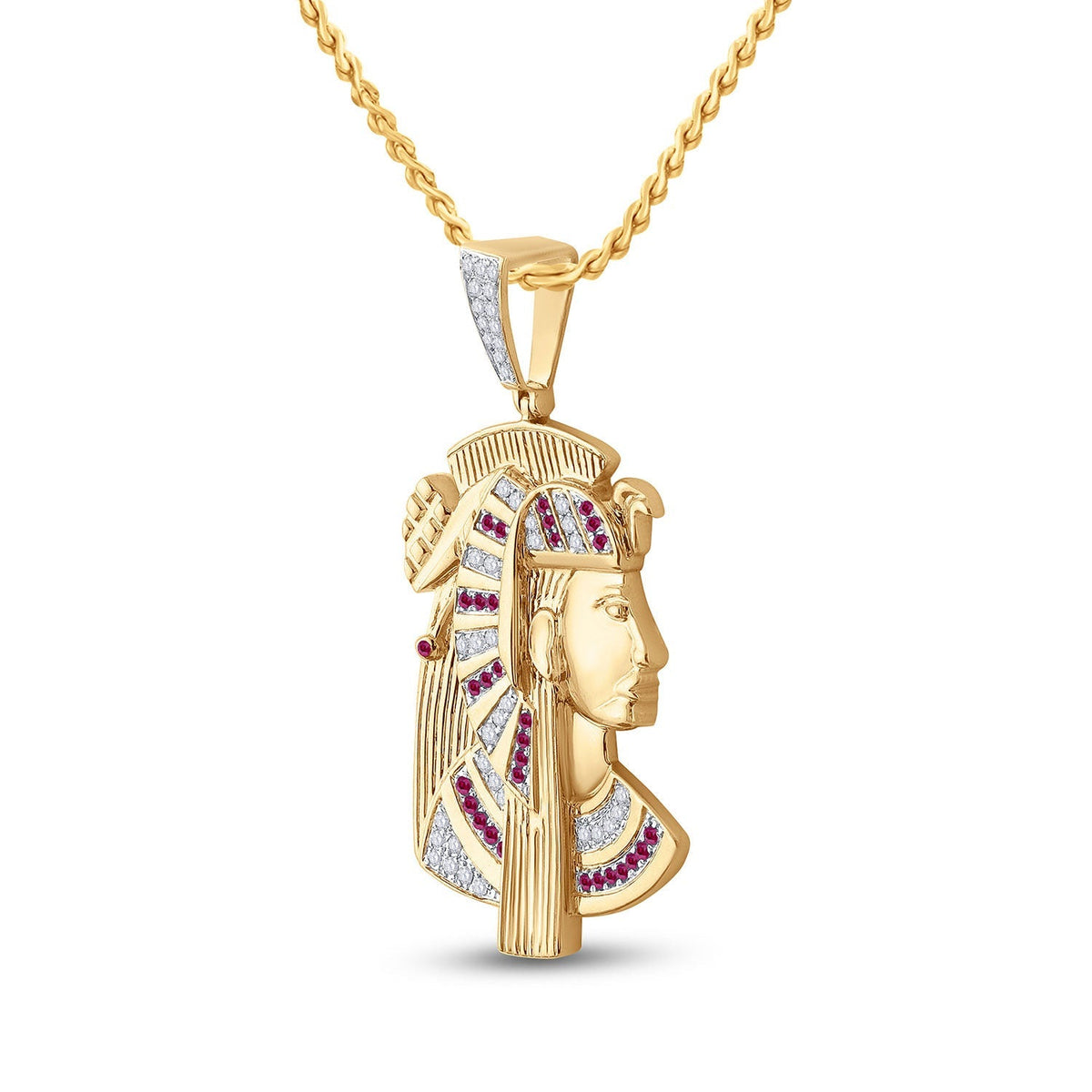 10kt Yellow Gold Men's Round Ruby Diamond Pharaoh Charm Pendant - 1 Cttw | Splendid Jewellery - Splendid Jewellery