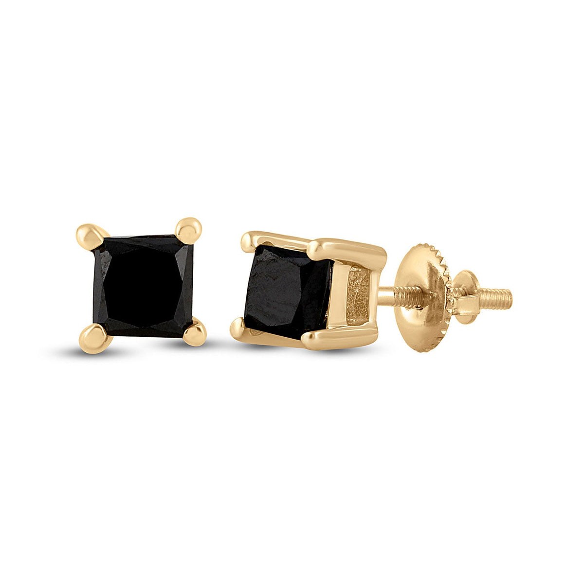 10kt Yellow Gold Women's Princess Black Diamond Stud Earrings - Splendid Jewellery