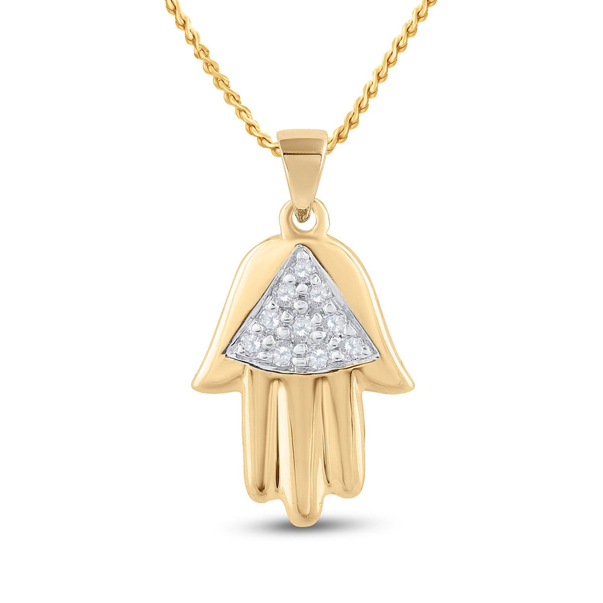 10kt Yellow Gold Women's Round Diamond Hamsa Fashion Pendant: A Mesmerizing Symbol of Elegance and Protection - Splendid Jewellery