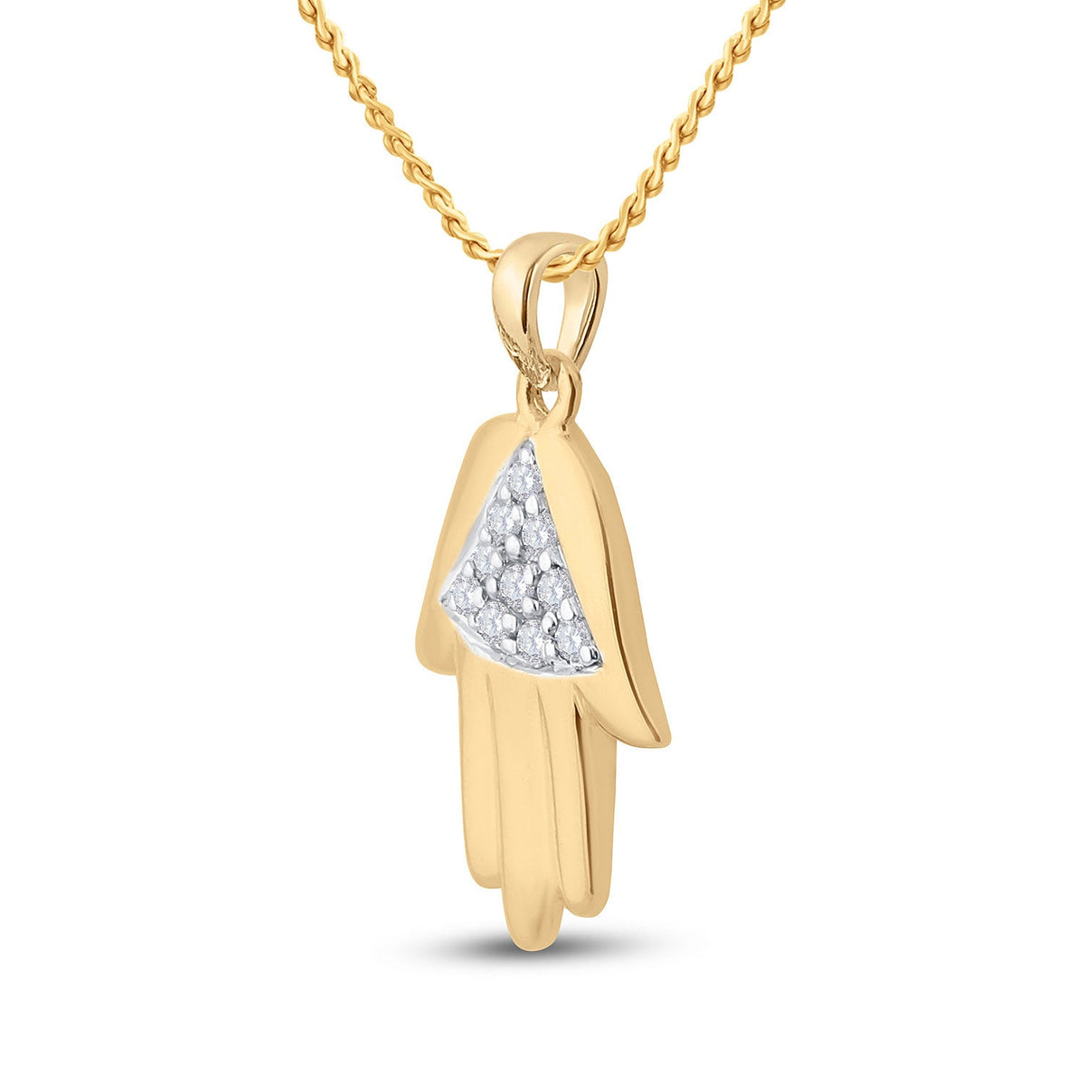 10kt Yellow Gold Women's Round Diamond Hamsa Fashion Pendant: A Mesmerizing Symbol of Elegance and Protection - Splendid Jewellery