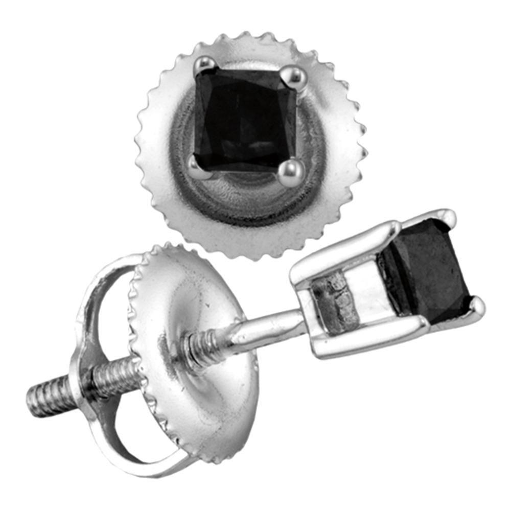 14k White Gold Black Diamond Princess Stud Earrings - Splendid Jewellery