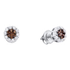 14k White Gold Brown Diamond Flower Cluster Stud Earrings - Splendid Jewellery