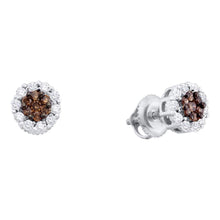 Load image into Gallery viewer, 14k White Gold Brown Diamond Flower Cluster Stud Earrings - Splendid Jewellery