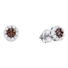 14k White Gold Brown Diamond Flower Cluster Stud Earrings - Splendid Jewellery