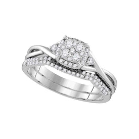 14k White Gold Diamond Cluster Bridal Wedding Ring Band Set - Eternal Brilliance - Splendid Jewellery