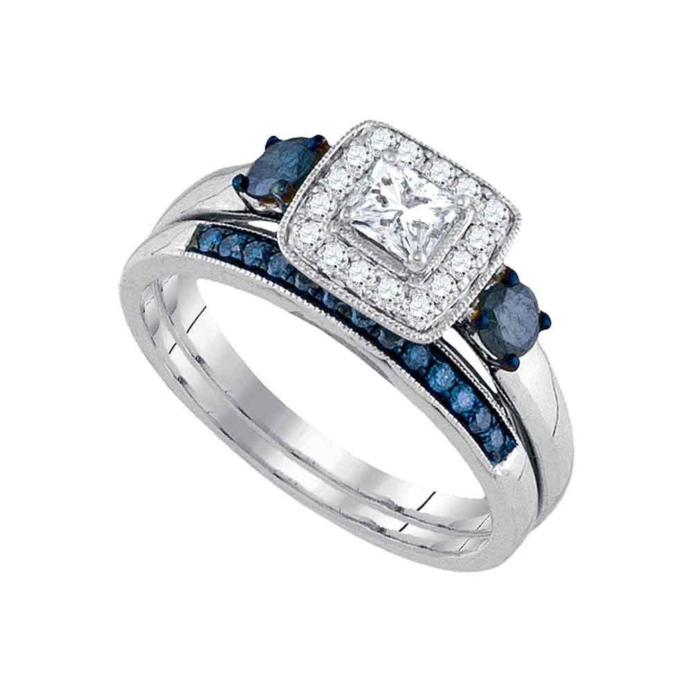 14k White Gold Princess Diamond Wedding Ring Set - Sparkling Elegance Collection - Splendid Jewellery