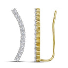 14kt Golden Curved Diamond Climber Earrings - A Radiant Statement of Elegance - Splendid Jewellery