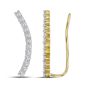 14kt Golden Curved Diamond Climber Earrings - A Radiant Statement of Elegance - Splendid Jewellery