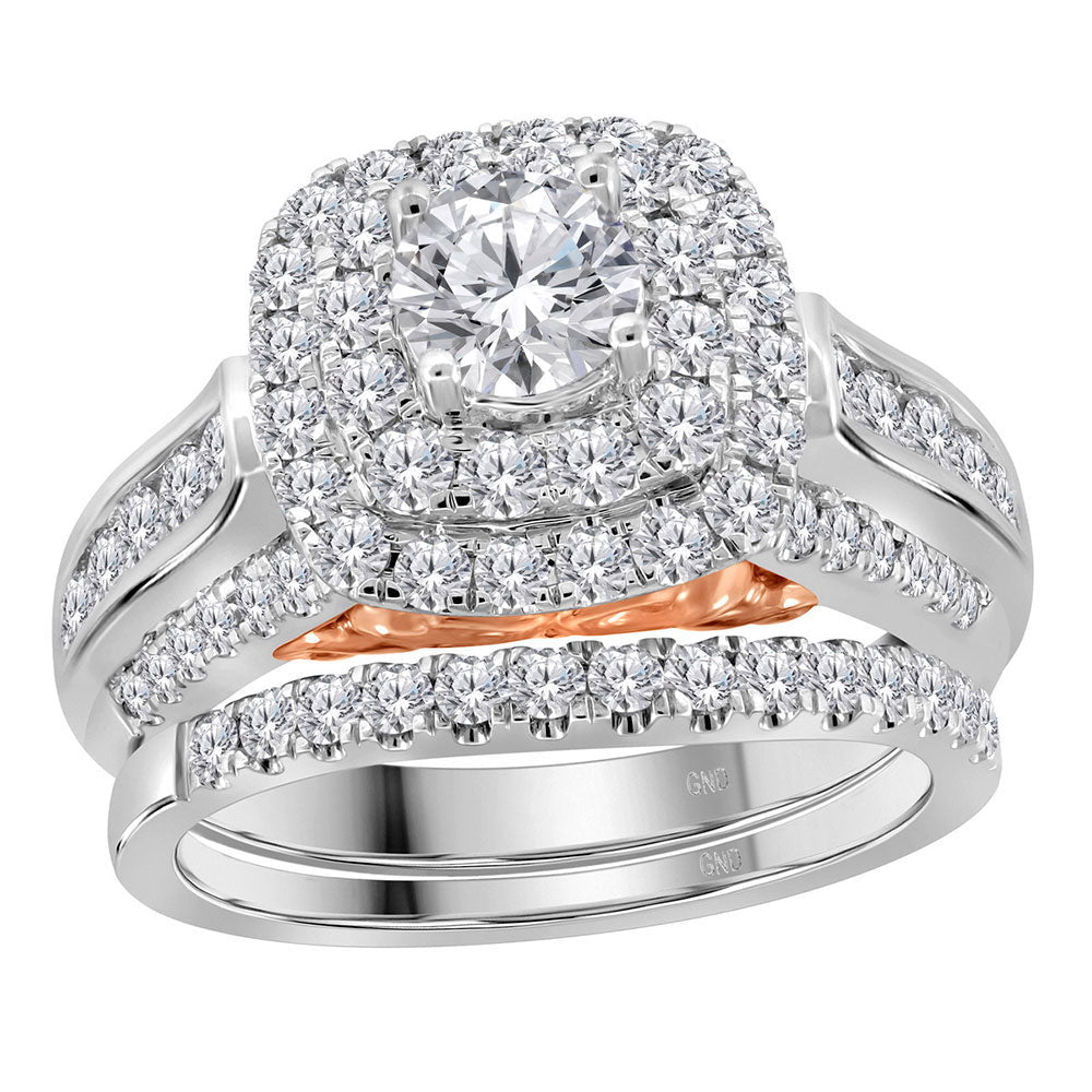 14kt Two - tone Gold Diamond and Sapphire Bridal Wedding Ring Band Set - Splendid Jewellery
