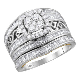 14kt Two - tone Gold Diamond Cluster Bridal Wedding Ring Band Set - Eternal Love Brilliance - Splendid Jewellery