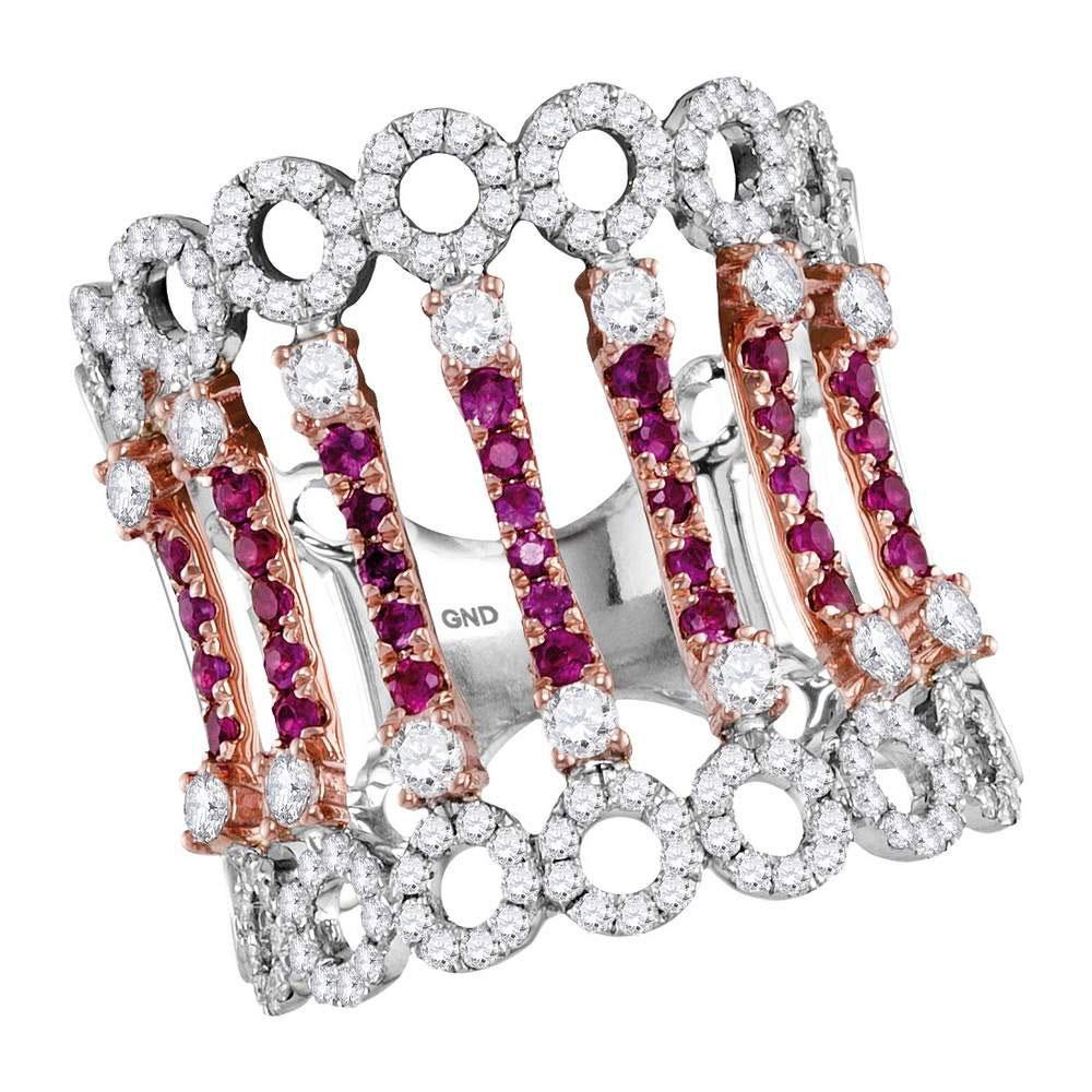 14kt Two - tone White Rose Gold Ruby and Diamond Cocktail Fashion Ring - Splendid Jewellery
