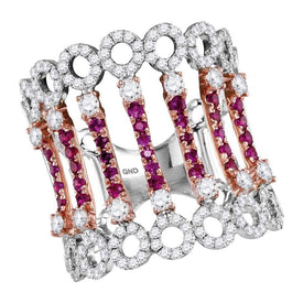 14kt Two - tone White Rose Gold Ruby and Diamond Cocktail Fashion Ring - Splendid Jewellery
