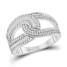 Load image into Gallery viewer, 14kt White Gold Baguette and Round Diamond Intertwined Band Ring - Splendid Jewellery