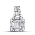 14kt White Gold Baguette and Round Diamond Square Pendant - Splendid Jewellery