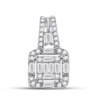 14kt White Gold Baguette and Round Diamond Square Pendant - Splendid Jewellery