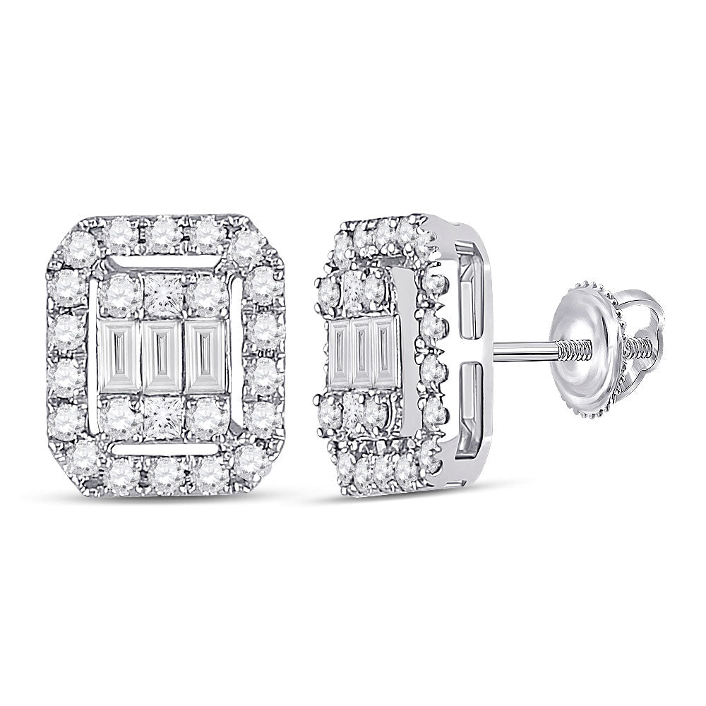 14kt White Gold Baguette Diamond Rectangle Cluster Earrings - Captivating Brilliance - Splendid Jewellery