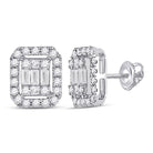 14kt White Gold Baguette Diamond Rectangle Cluster Earrings - Captivating Brilliance - Splendid Jewellery