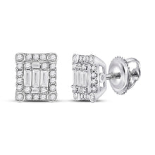 Load image into Gallery viewer, 14kt White Gold Baguette Diamond Square Cluster Earrings 3/8 Cttw | Exquisite Brilliance - Splendid Jewellery