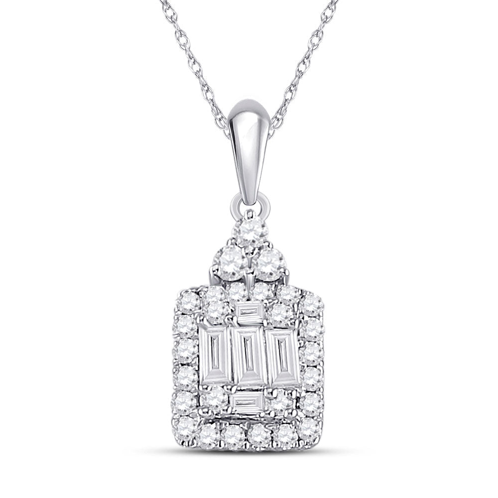 14kt White Gold Baguette Diamond Square Cluster Pendant - A Radiant Masterpiece of Elegance and Brilliance - Splendid Jewellery