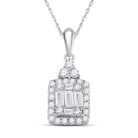 14kt White Gold Baguette Diamond Square Cluster Pendant - A Radiant Masterpiece of Elegance and Brilliance - Splendid Jewellery
