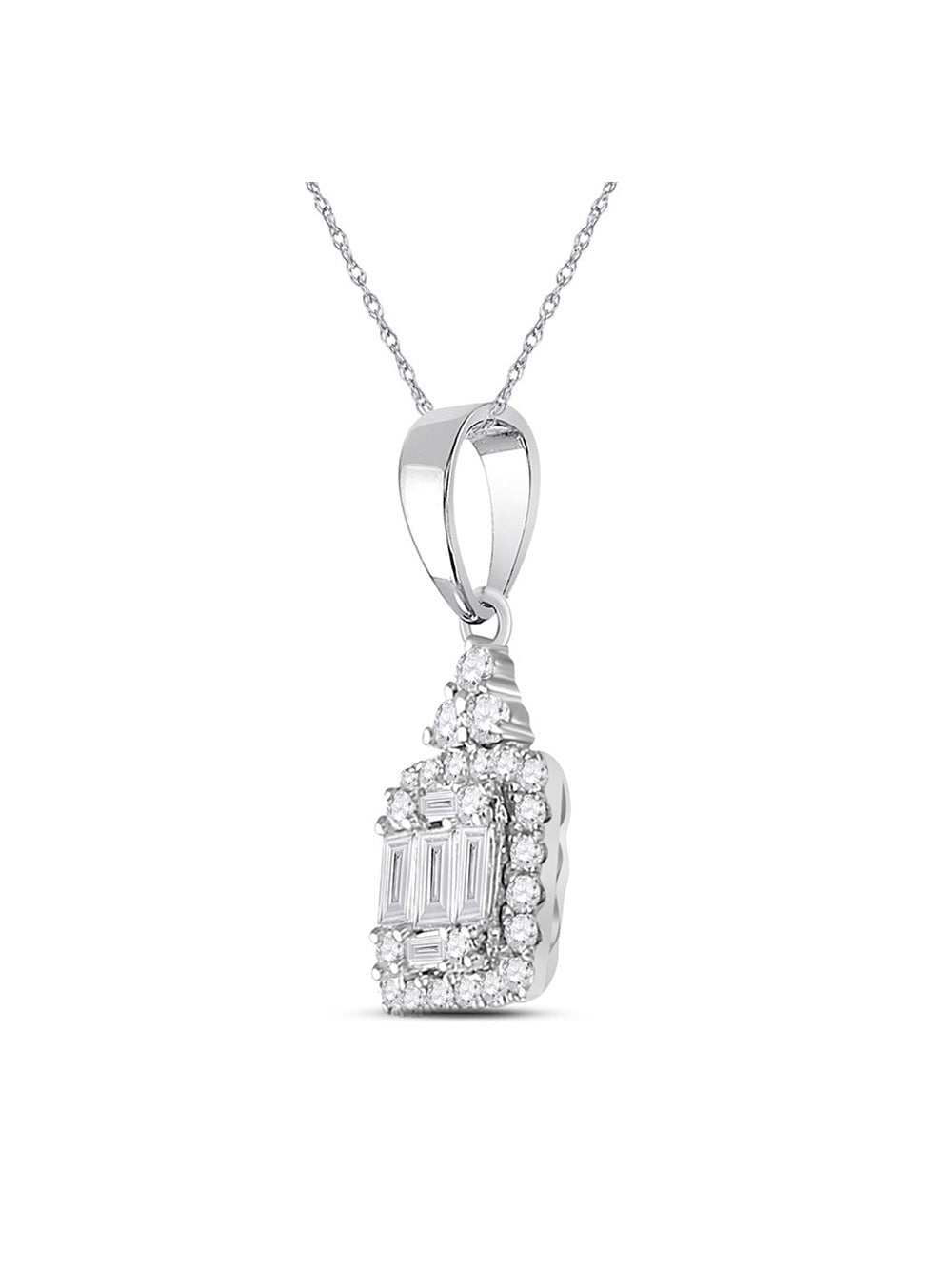 14kt White Gold Baguette Diamond Square Cluster Pendant - A Radiant Masterpiece of Elegance and Brilliance - Splendid Jewellery