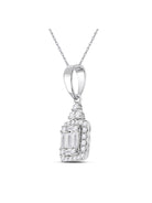 14kt White Gold Baguette Diamond Square Cluster Pendant - A Radiant Masterpiece of Elegance and Brilliance - Splendid Jewellery