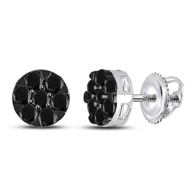 14kt White Gold Cluster Earrings with Enhanced Black Diamonds: Timeless Elegance and Sparkling Sophistication - Splendid Jewellery