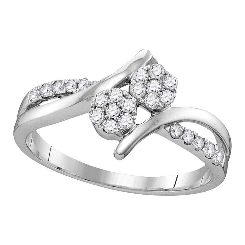 14kt White Gold Dazzling Double Cluster Diamond Bridal Wedding Engagement Ring 1/3 Cttw - Splendid Jewellery