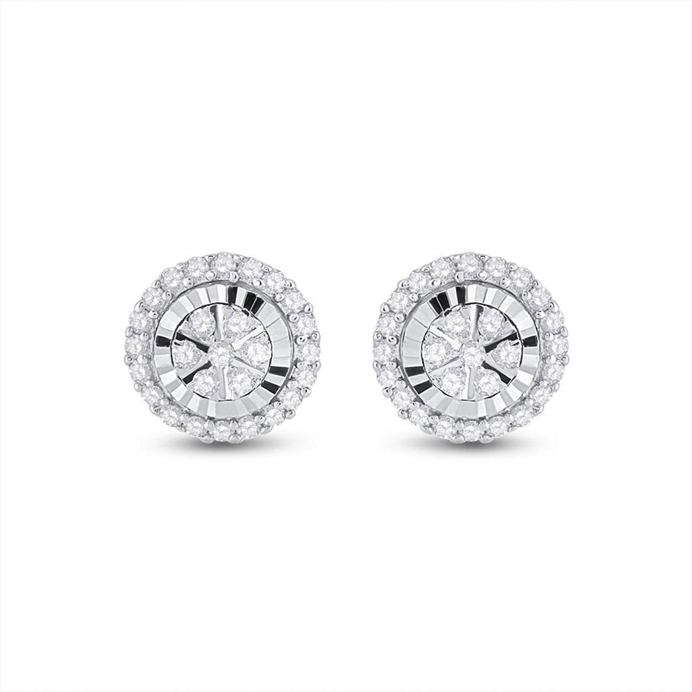 14kt White Gold Dazzling Round Diamond Cluster Earrings - Splendid Jewellery