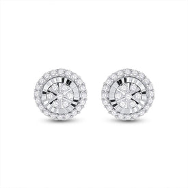 14kt White Gold Dazzling Round Diamond Cluster Earrings - Splendid Jewellery