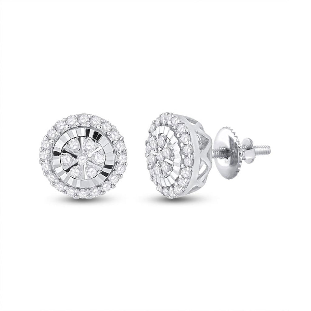 14kt White Gold Dazzling Round Diamond Cluster Earrings - Splendid Jewellery