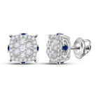 14kt White Gold Diamond and Blue Sapphire Cluster Earrings - Radiant Sparkle and Vibrant Hues - Splendid Jewellery