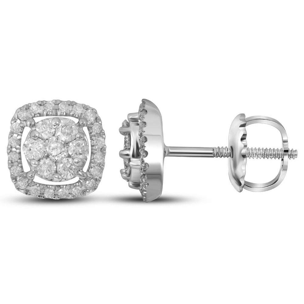 14kt White Gold Diamond Blossom Cluster Square Frame Earrings - Splendid Jewellery