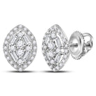 14kt White Gold Diamond Cluster Earrings: A Dazzling Fusion of Round and Baguette Diamonds - Splendid Jewellery