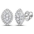 14kt White Gold Diamond Cluster Earrings: A Dazzling Fusion of Round and Baguette Diamonds - Splendid Jewellery