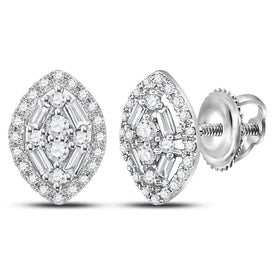 14kt White Gold Diamond Cluster Earrings: A Dazzling Fusion of Round and Baguette Diamonds - Splendid Jewellery