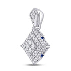 14kt White Gold Diamond Cluster Pendant with Offset Square Design and Blue Sapphire Accent - Exquisite Elegance - Splendid Jewellery
