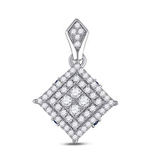 Load image into Gallery viewer, 14kt White Gold Diamond Cluster Pendant with Offset Square Design and Blue Sapphire Accent - Exquisite Elegance - Splendid Jewellery