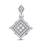 14kt White Gold Diamond Cluster Pendant with Offset Square Design and Blue Sapphire Accent - Exquisite Elegance - Splendid Jewellery
