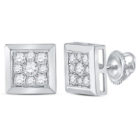 14kt White Gold Diamond Cluster Stud Earrings - Timeless Elegance and Sparkling Brilliance - Splendid Jewellery