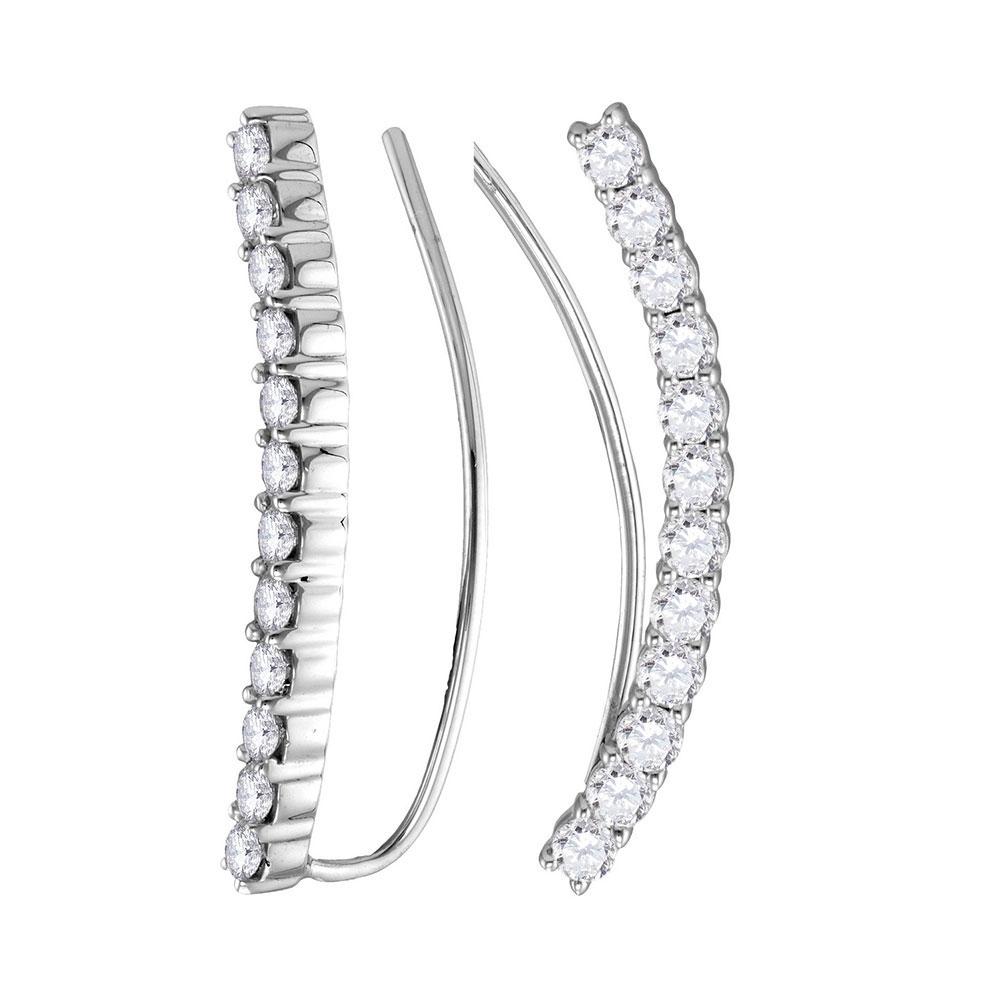14kt White Gold Diamond Curved Bowed Climber Earrings - Splendid Jewellery