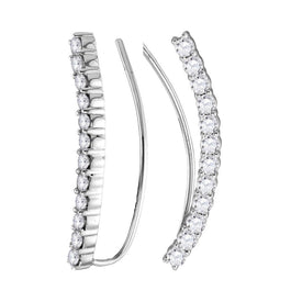 14kt White Gold Diamond Curved Bowed Climber Earrings - Splendid Jewellery