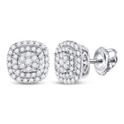 14kt White Gold Diamond Cushion Halo Cluster Earrings - Sparkling Brilliance Collection - Splendid Jewellery