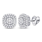14kt White Gold Diamond Cushion Halo Cluster Earrings - Sparkling Brilliance Collection - Splendid Jewellery