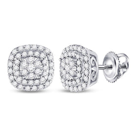14kt White Gold Diamond Cushion Halo Cluster Earrings - Sparkling Brilliance Collection - Splendid Jewellery