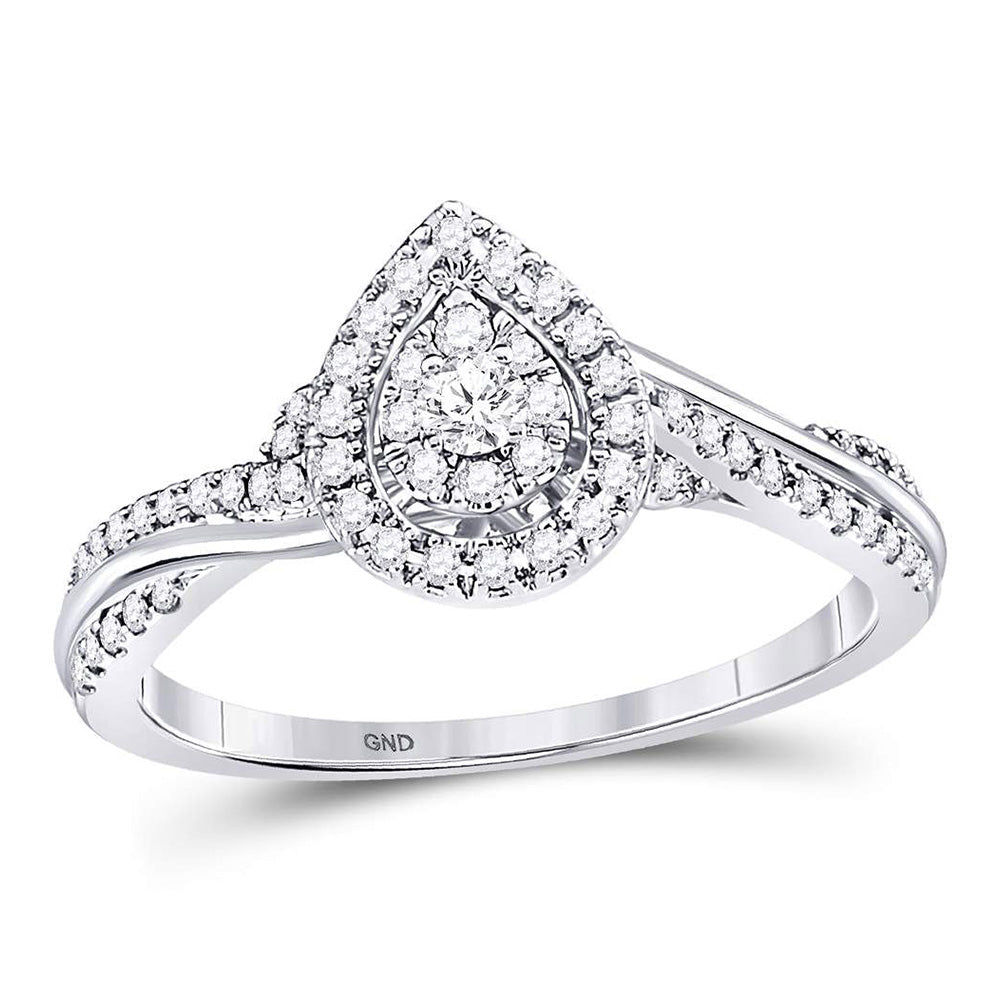 14kt White Gold Diamond Teardrop Cluster Bridal Wedding Ring - A Timeless Treasure - Splendid Jewellery
