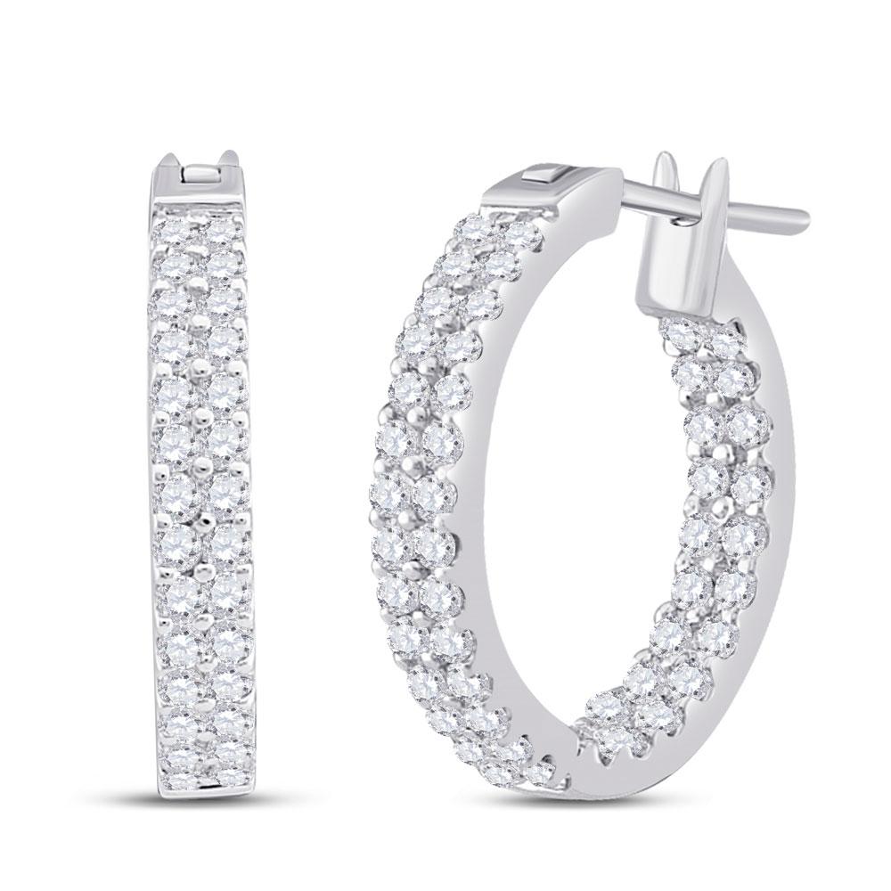 14kt White Gold Double Row Diamond Hoop Earrings - Timeless Elegance and Dazzling Brilliance - Splendid Jewellery